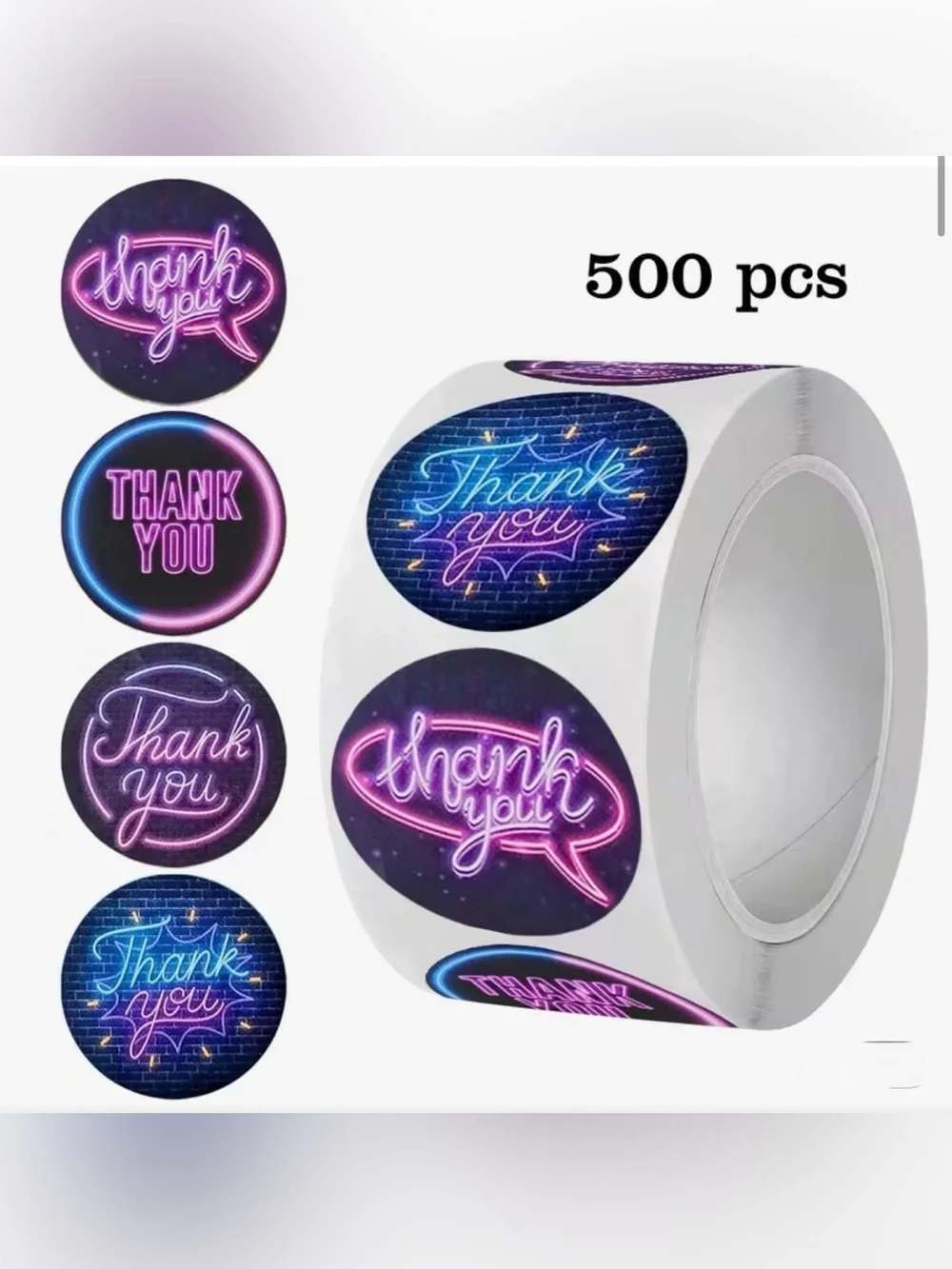 Neon Glow ‘Thank You' Round Sticker Labels - 500 Pcs